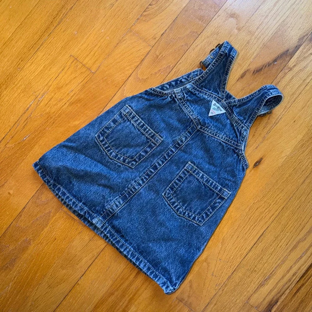 Vintage OshKosh Bgosh Blue Denim Embroidered Western Sun Cactus Jumper Dress 24M